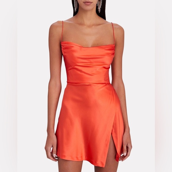 retroféte || Ariella Silk-satin Mini Dress Slip Orange Small - Picture 1 of 12